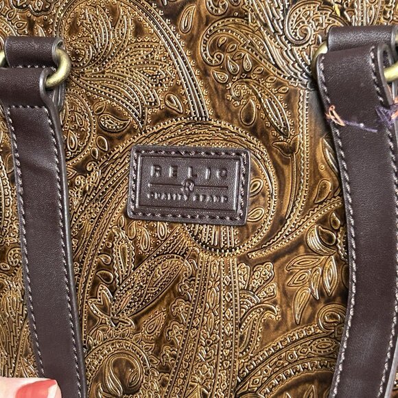 Relic Fossil Organizer Purse Brown Embossed Leather Shoulder Bag Paisley - Picture 15 of 16